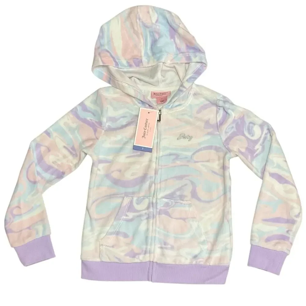 Juicy Couture Girl's Hoodie Joggers Set Velour Size 7 NWT LAST ONE!